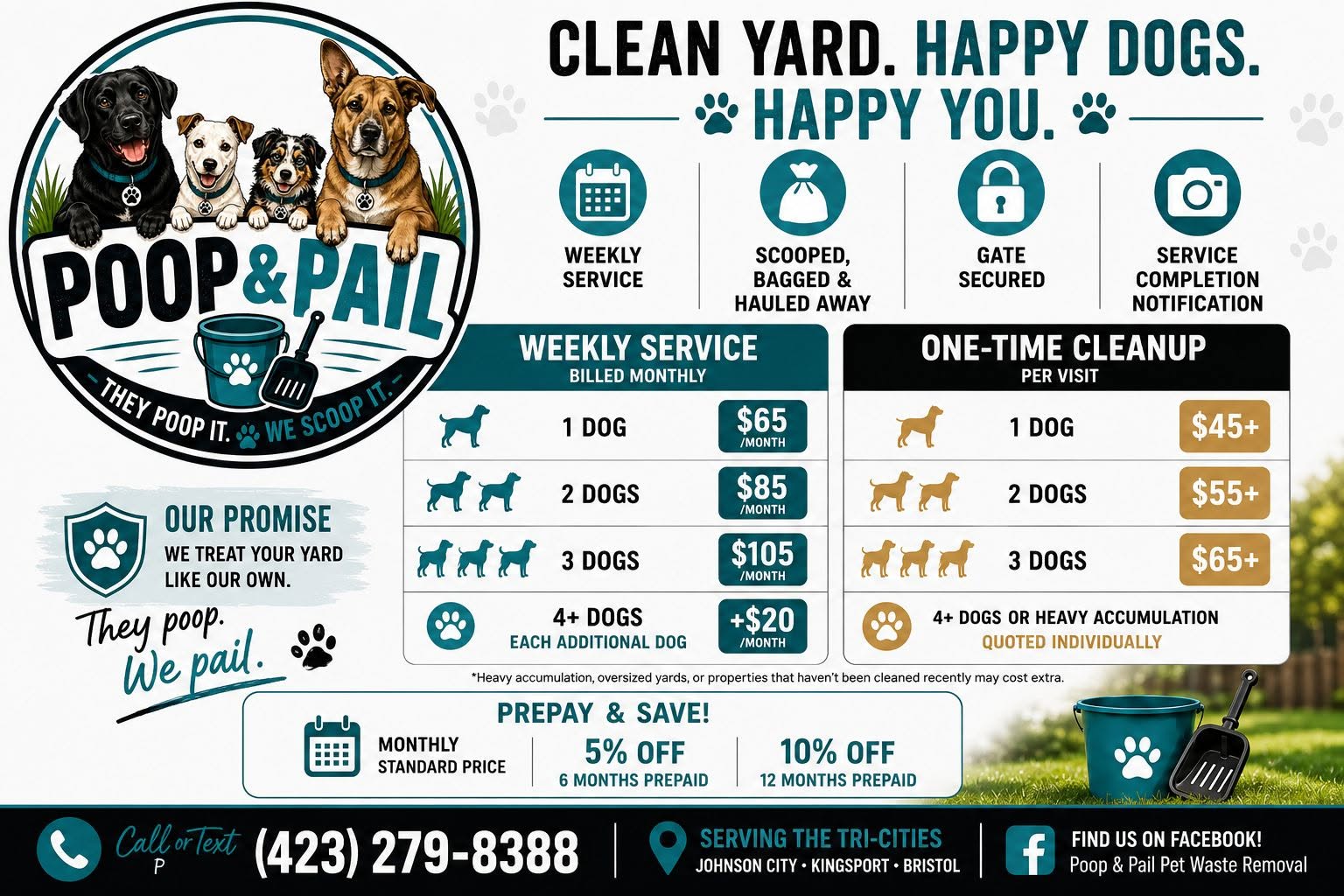 Poop & Pail pricing guide: weekly service and one-time cleanup rates